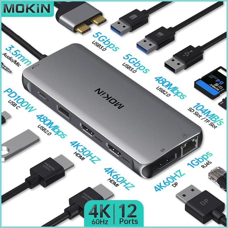 MacBook Air/Pro, Thunderbolt ƮϿ MOKiN 12 in 2 ŷ ̼: USB3.0, HDMI 4K30Hz, HDMI 4K60Hz, PD 100W, SD, RJ45 1Gbps